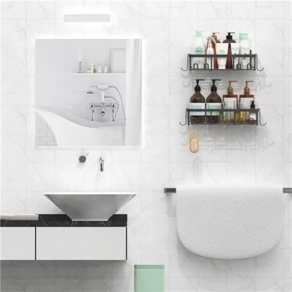 4-Pack Black Stainless Steel Modern Shower Caddy w/ Large Capacity for Bathroom